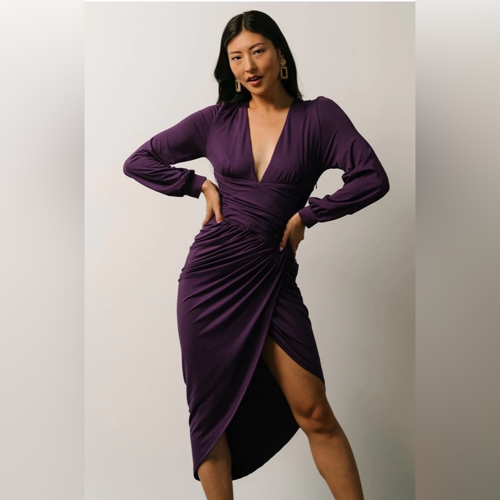 Baltic Born Torino Ruched Midi Dress Purple Sz S NWOT